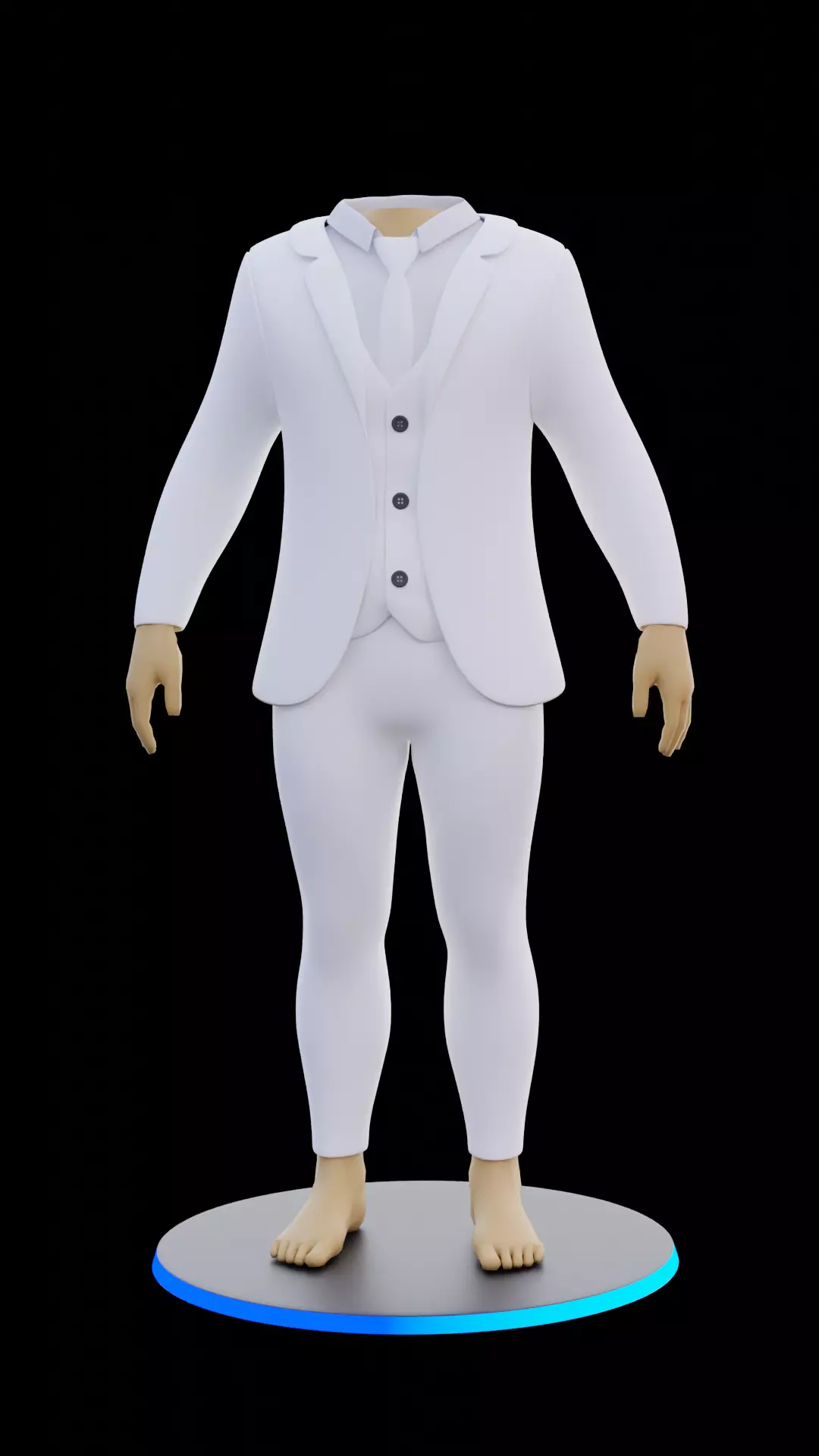 Man 3 Piece Suit with White and Black colurs Asset  3D model_0