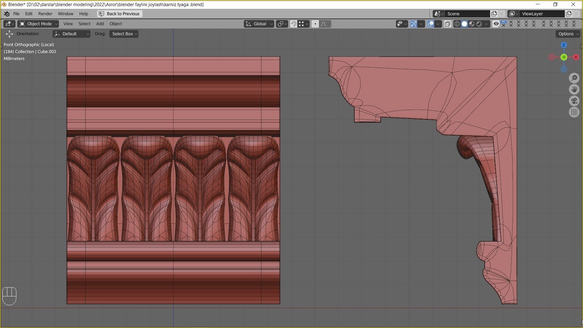 Decorative Crown Molding 3D model 001 Low-poly 3D model_2