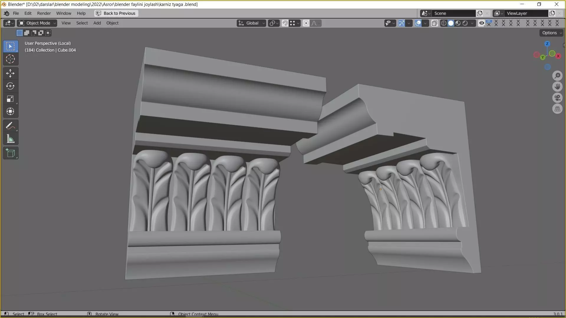 Decorative Crown Molding 3D model 001 Low-poly 3D model_0