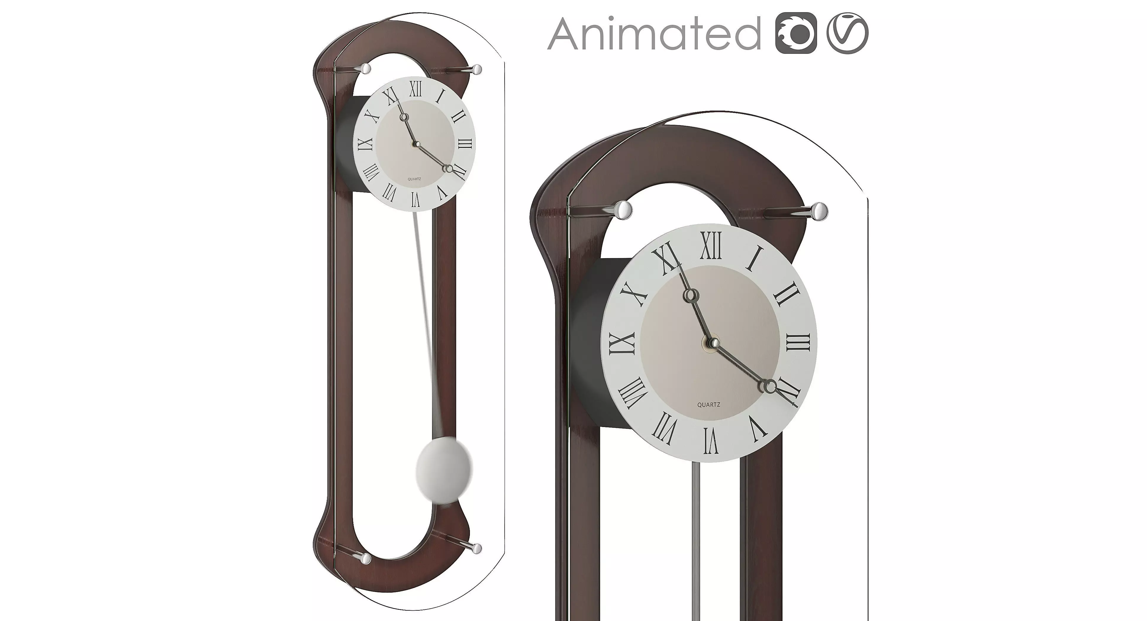 Classic wall clock with pendulum 3D model_0