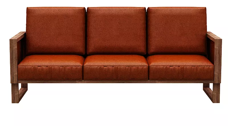 Sofa 3 seater with wooden Low-poly 3D model_0