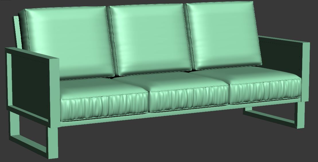 Sofa 3 seater with wooden Low-poly 3D model_7