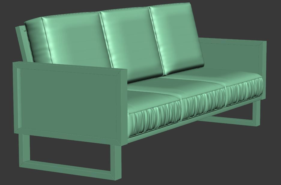 Sofa 3 seater with wooden Low-poly 3D model_8