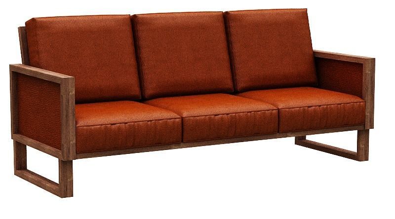 Sofa 3 seater with wooden Low-poly 3D model_1