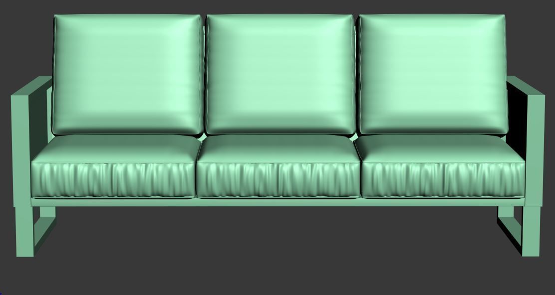 Sofa 3 seater with wooden Low-poly 3D model_6
