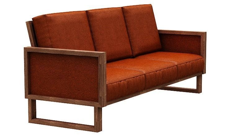Sofa 3 seater with wooden Low-poly 3D model_2