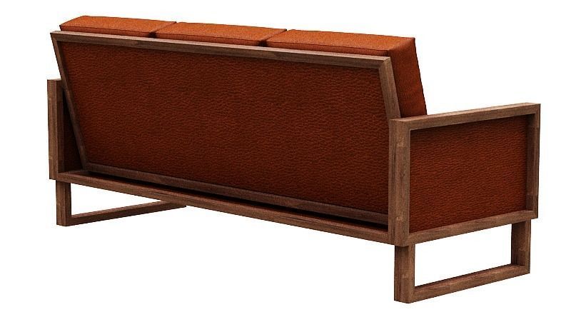 Sofa 3 seater with wooden Low-poly 3D model_4