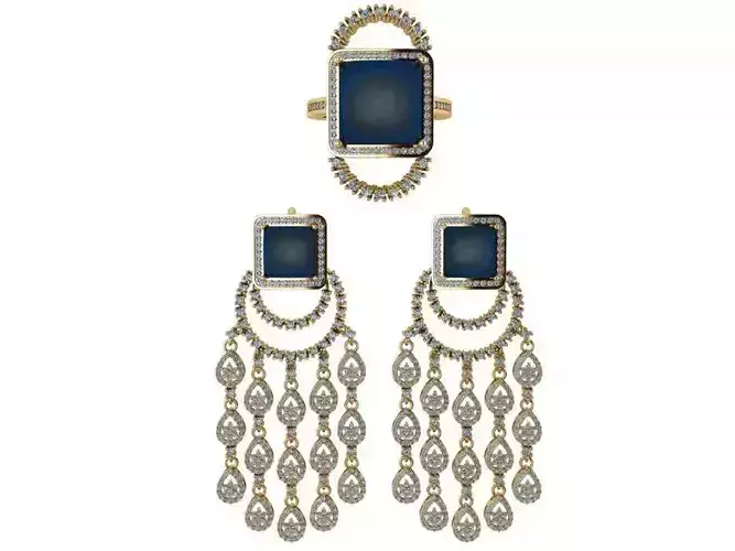 Square Chandelier Ring Earring Set 0487