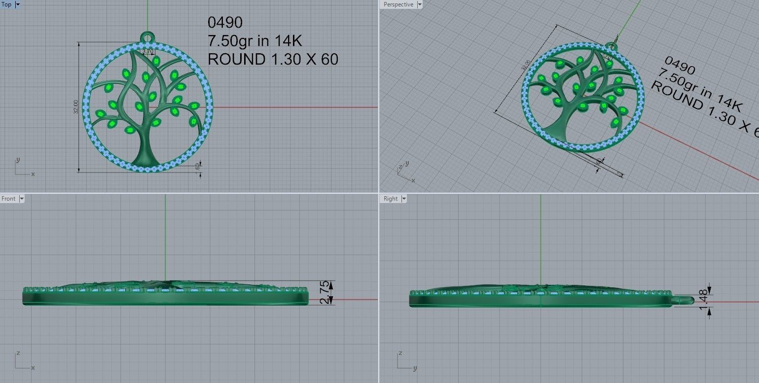 Circle Tree Pendant 0490 3D print model_3