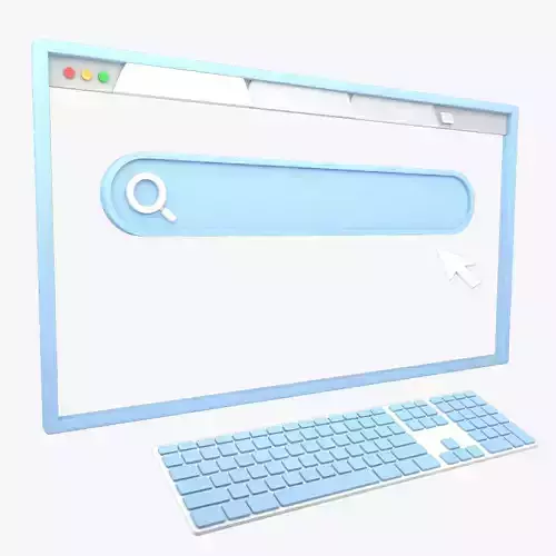 Website Set computer screen with search button and keyboard 3D model