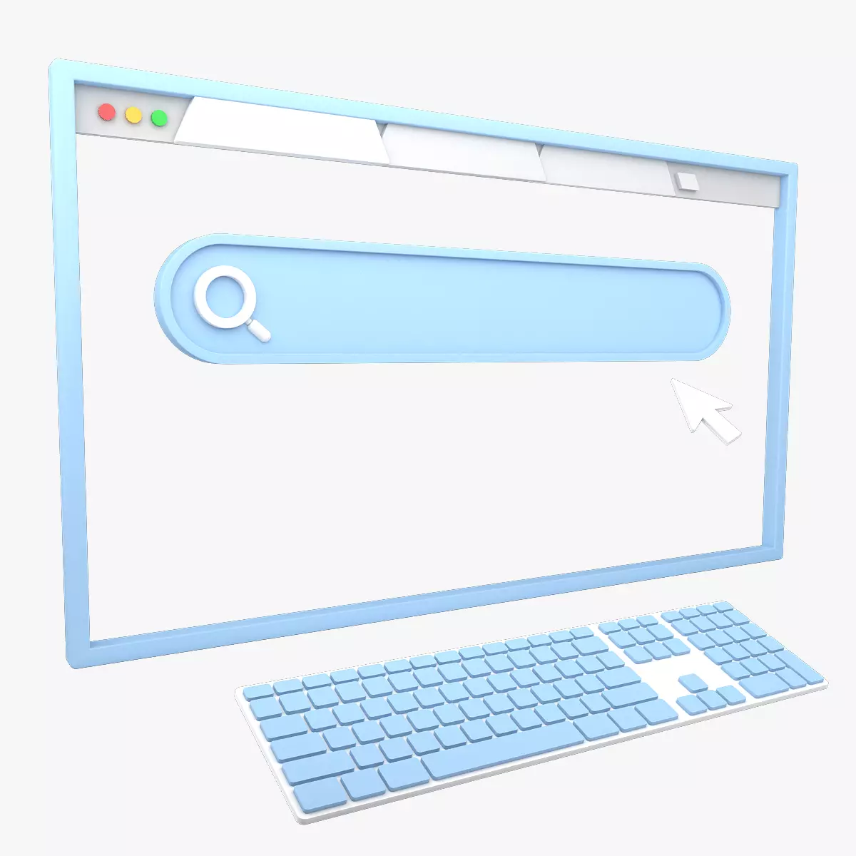 Website Set computer screen with search button and keyboard 3D model