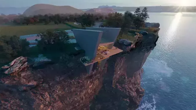 Beach Mountain cliff house Modern architecture Revit and 3ds max 3D model