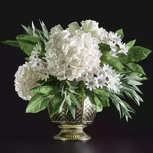 Flower Set 043 white hydrangea gold vase
