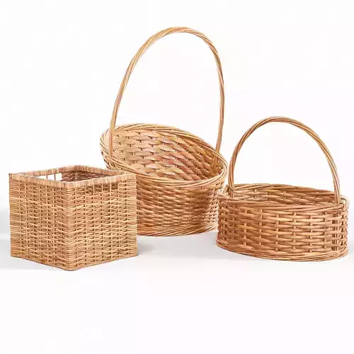 Wooden wicker basket set