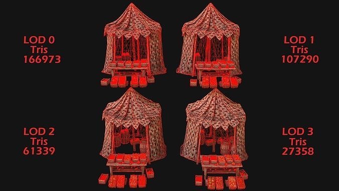 Medieval Market Stalls Cylindrical Tent Fruits Vegetables Low-poly 3D model 5