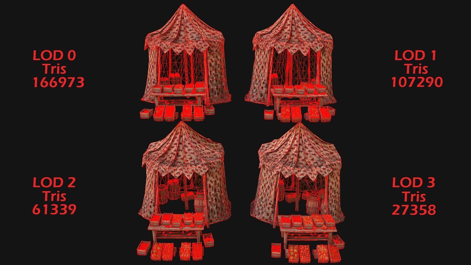 Medieval Market Stalls Cylindrical Tent Fruits Vegetables Low-poly 3D model_5