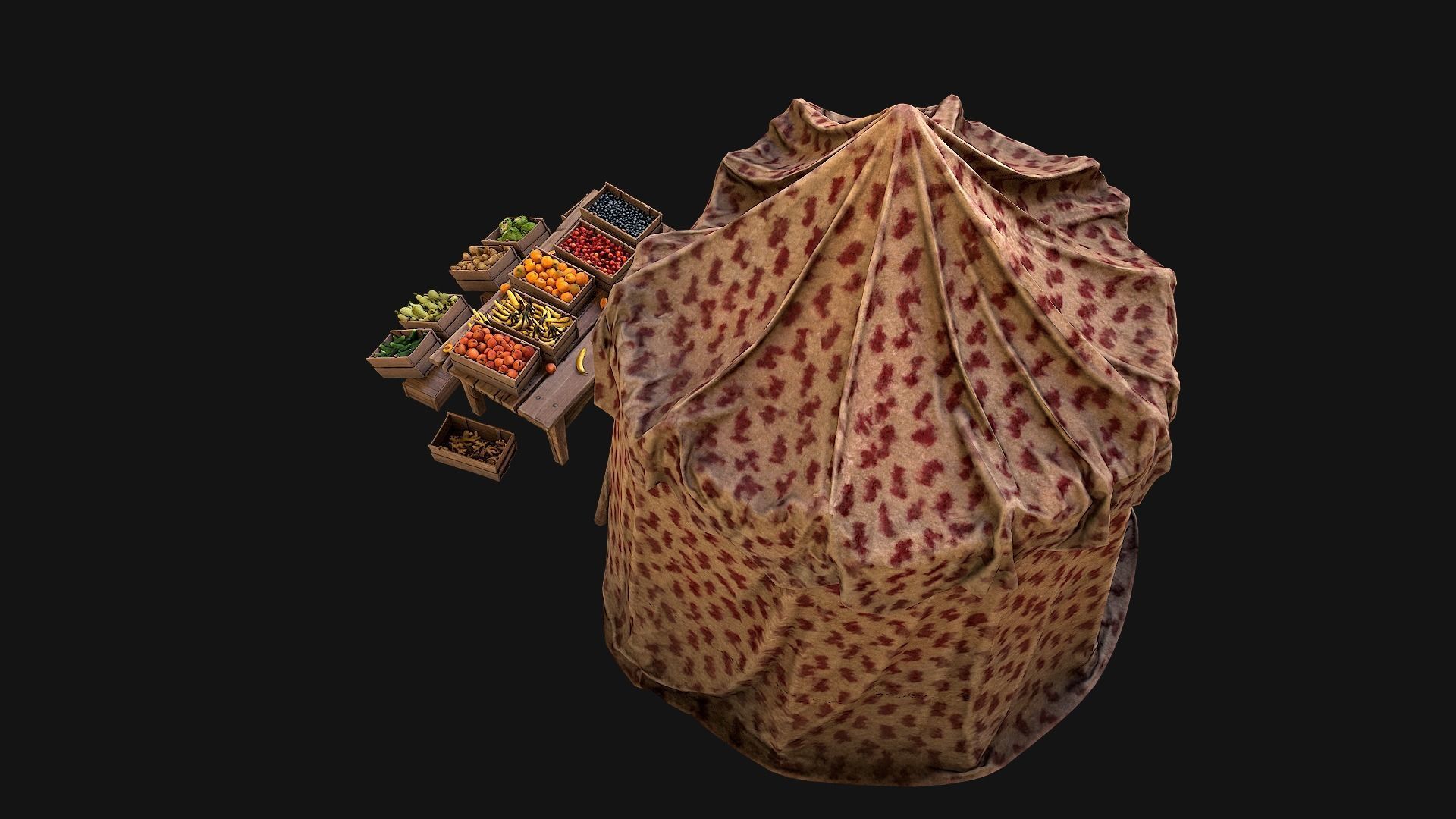 Medieval Market Stalls Cylindrical Tent Fruits Vegetables Low-poly 3D model_7
