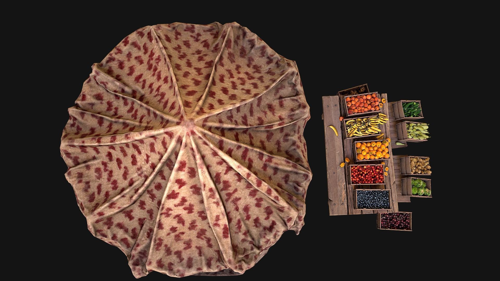 Medieval Market Stalls Cylindrical Tent Fruits Vegetables Low-poly 3D model_8