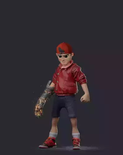 The Boy wearing jacket and holding baseball bat