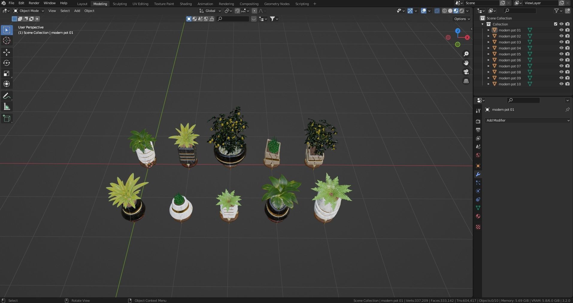 Modern Pots Pack Low-poly 3D model_24