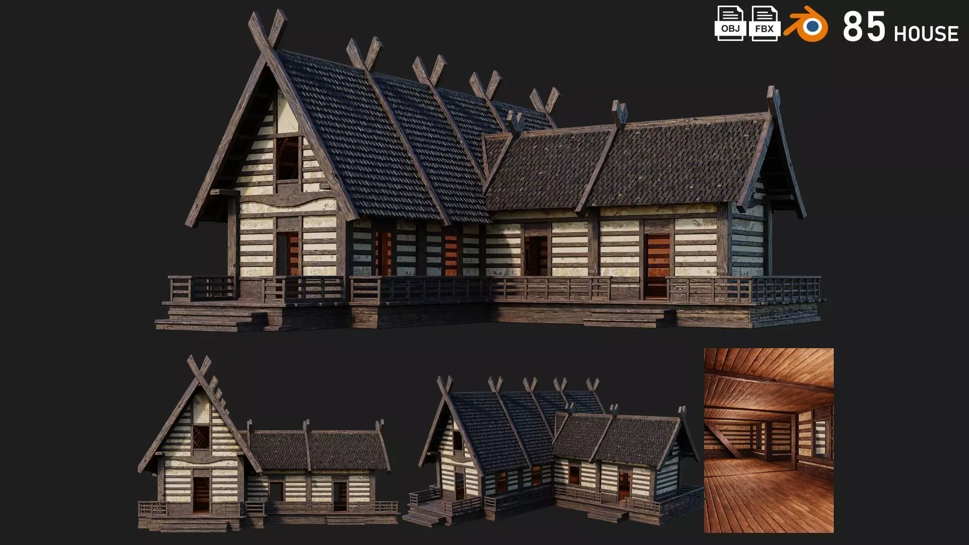 Old Medieval Building House 4K Textures GameReady 85 Low-poly 3D model_0