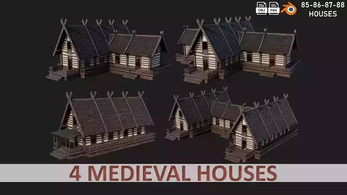 4 Old Medieval Building House 4K Tex GameReady 85 to 88 Low-poly 3D model
