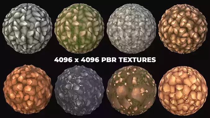 8 Stylized and Seamless Rocks and Stone PBR Materials - Set 1
