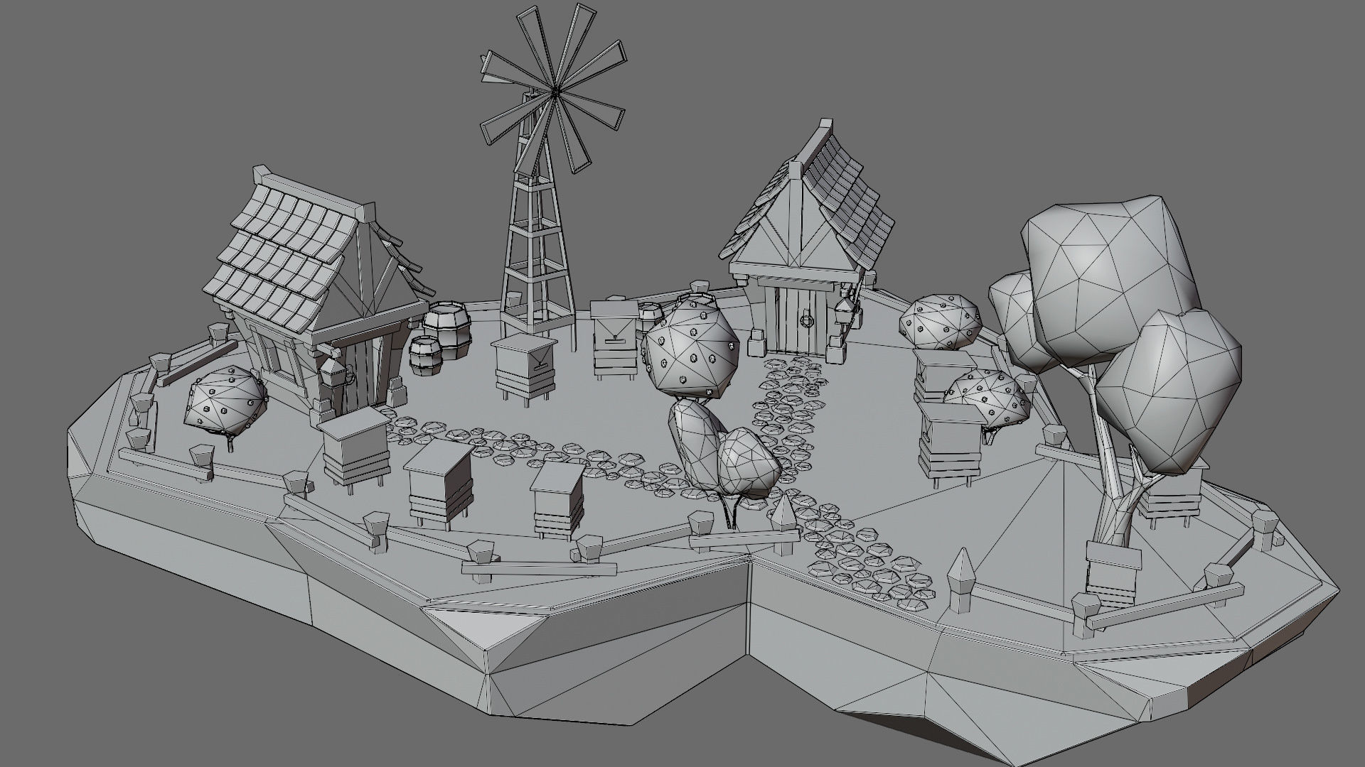 Cartoon sea village Low-poly 3D model_27