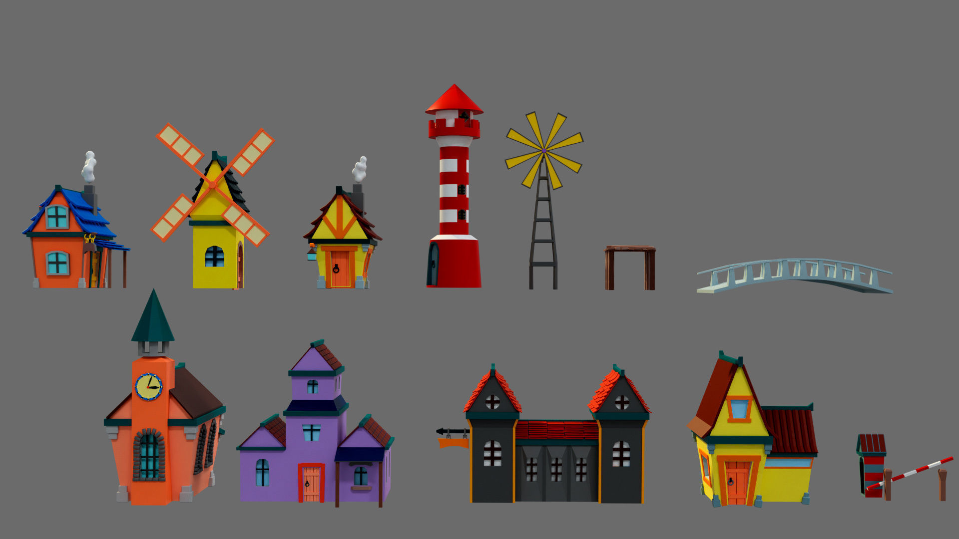 Cartoon sea village Low-poly 3D model_38
