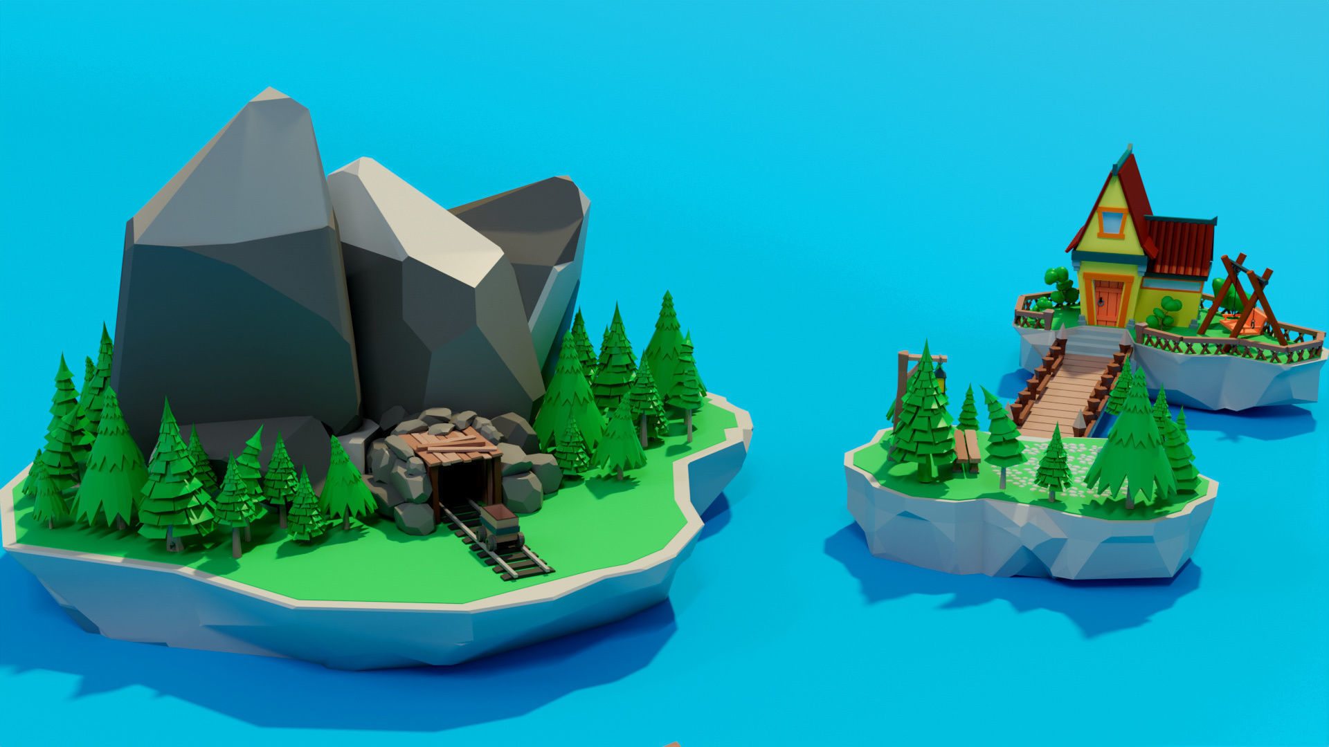 Cartoon sea village Low-poly 3D model_9