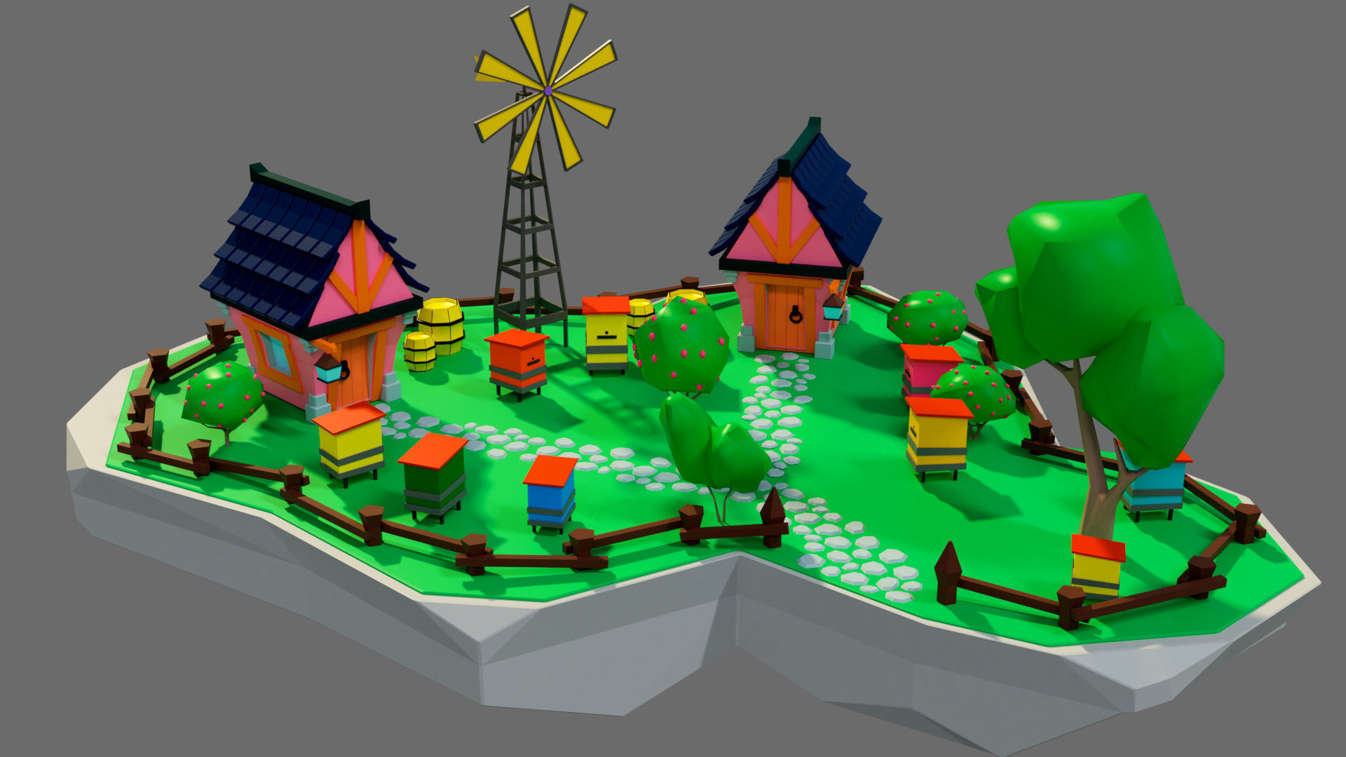 Cartoon sea village Low-poly 3D model_26