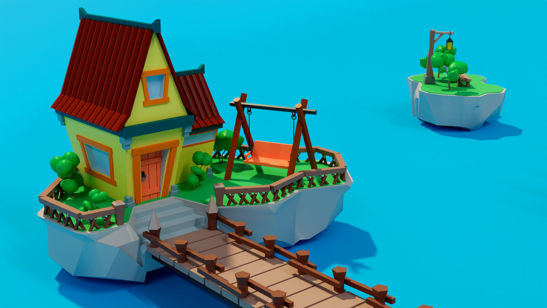 Cartoon sea village Low-poly 3D model_8