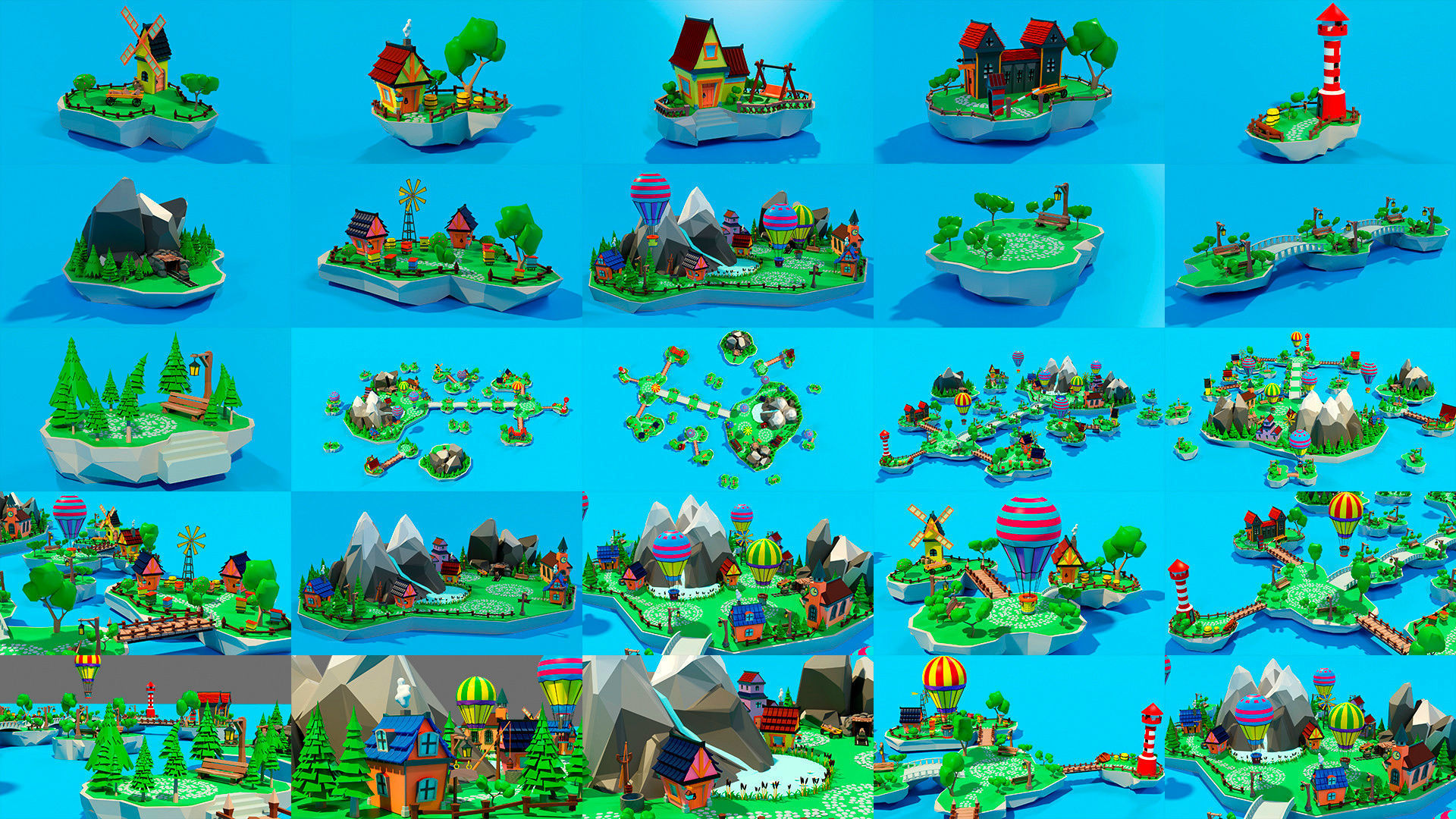 Cartoon sea village Low-poly 3D model_53