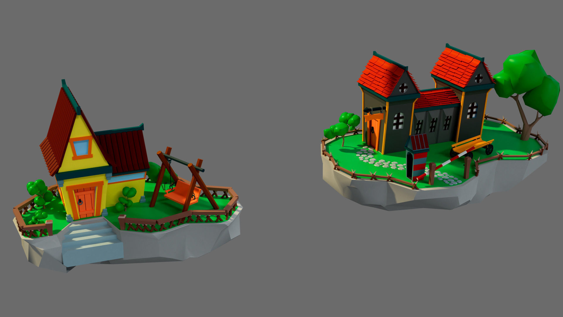 Cartoon sea village Low-poly 3D model_30