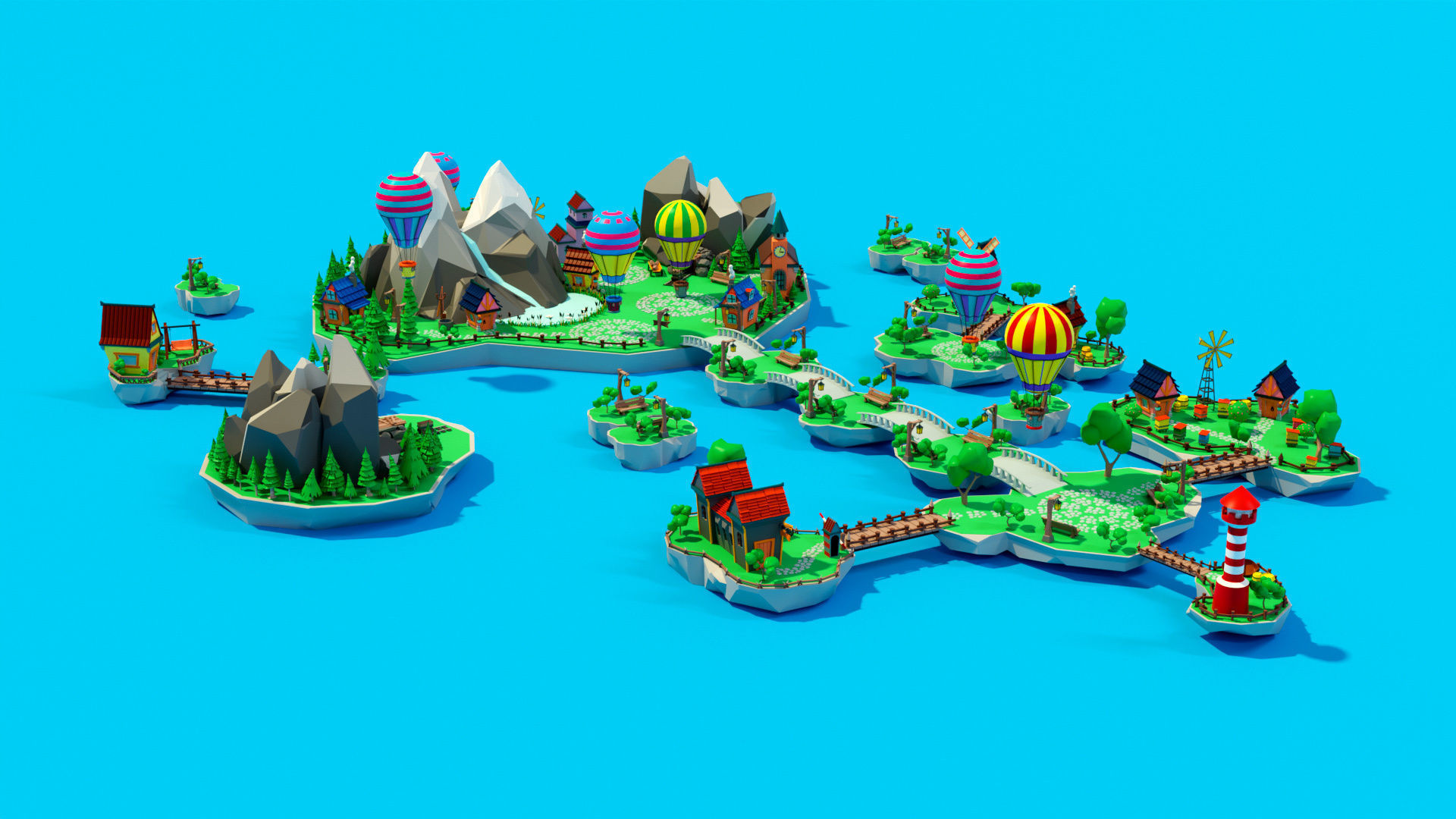 Cartoon sea village Low-poly 3D model_2