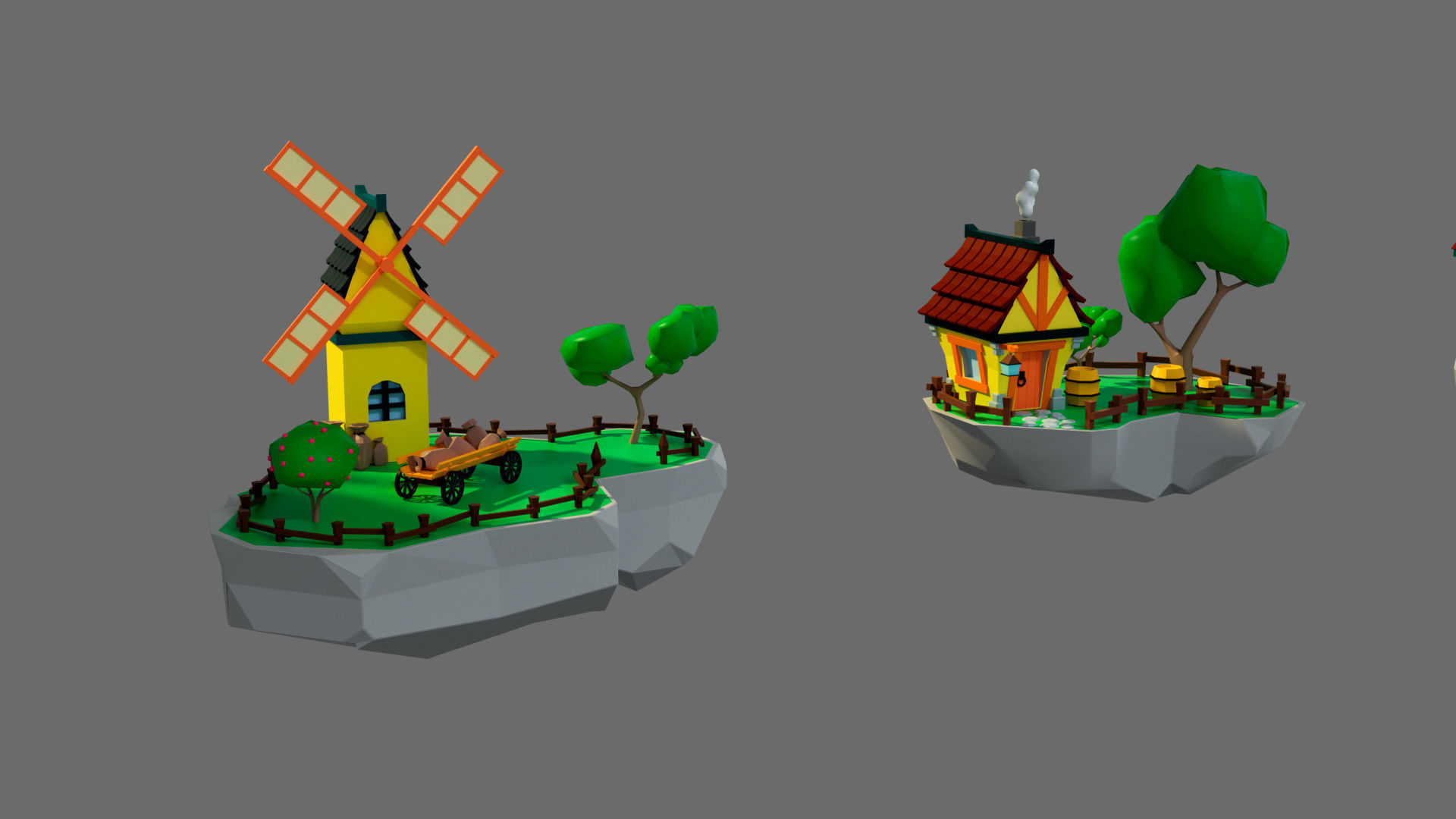 Cartoon sea village Low-poly 3D model_28