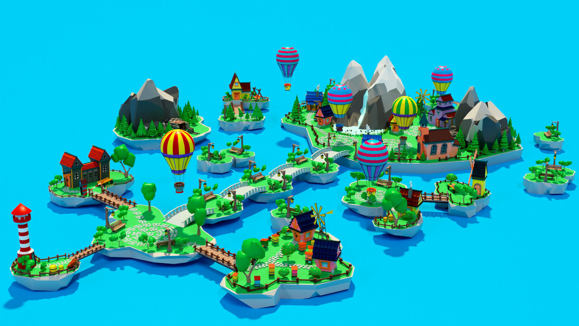 Cartoon sea village Low-poly 3D model_20