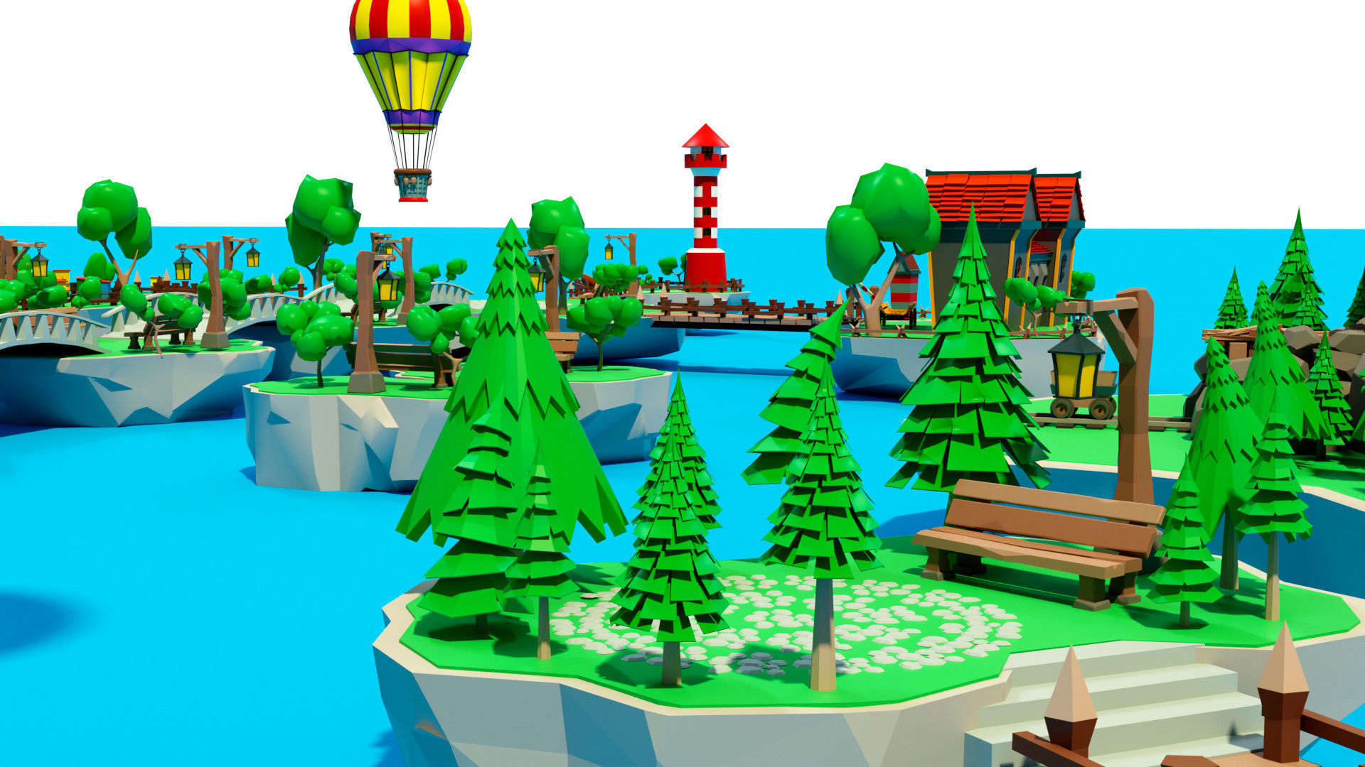 Cartoon sea village Low-poly 3D model_14