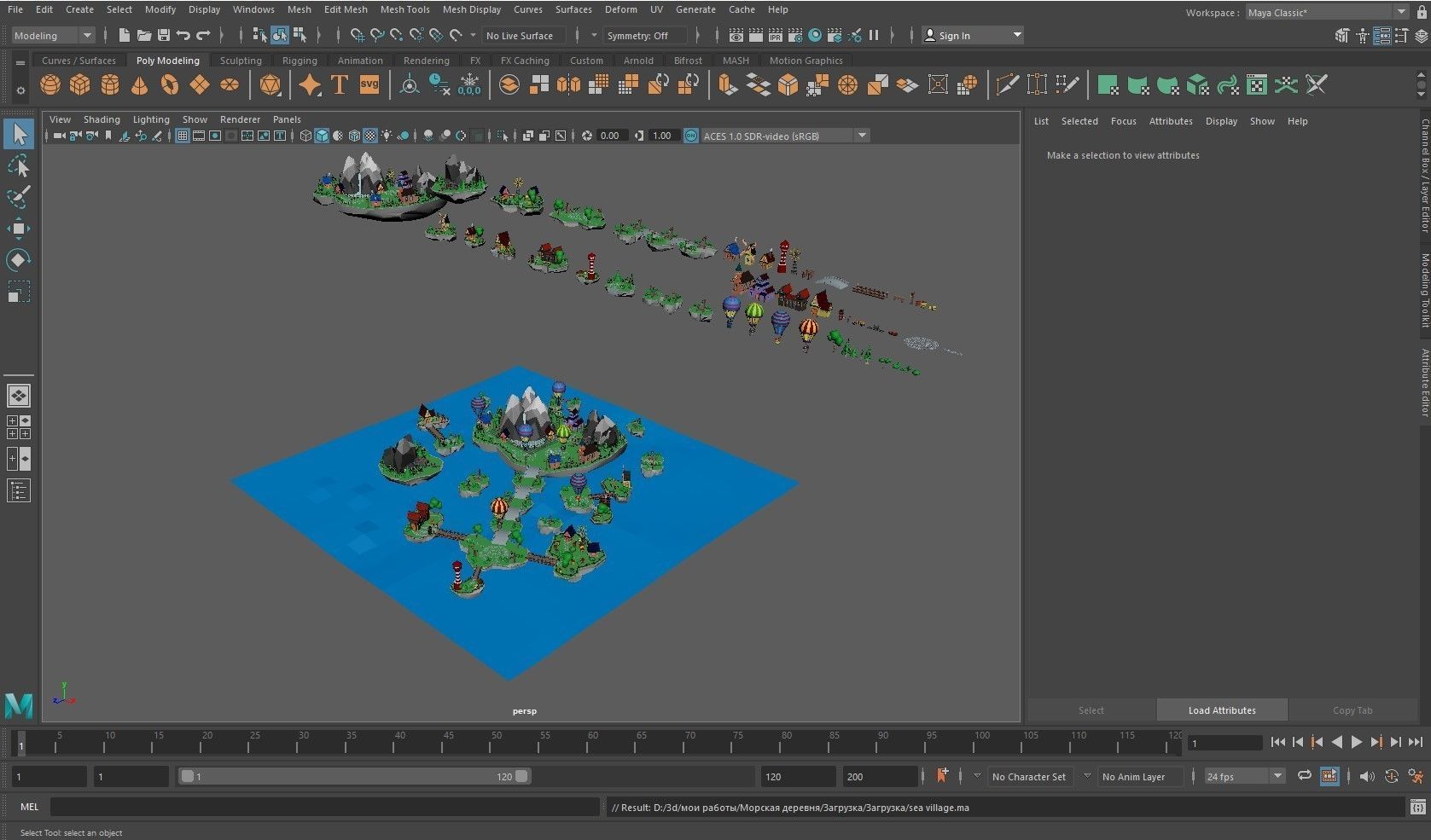 Cartoon sea village Low-poly 3D model_52