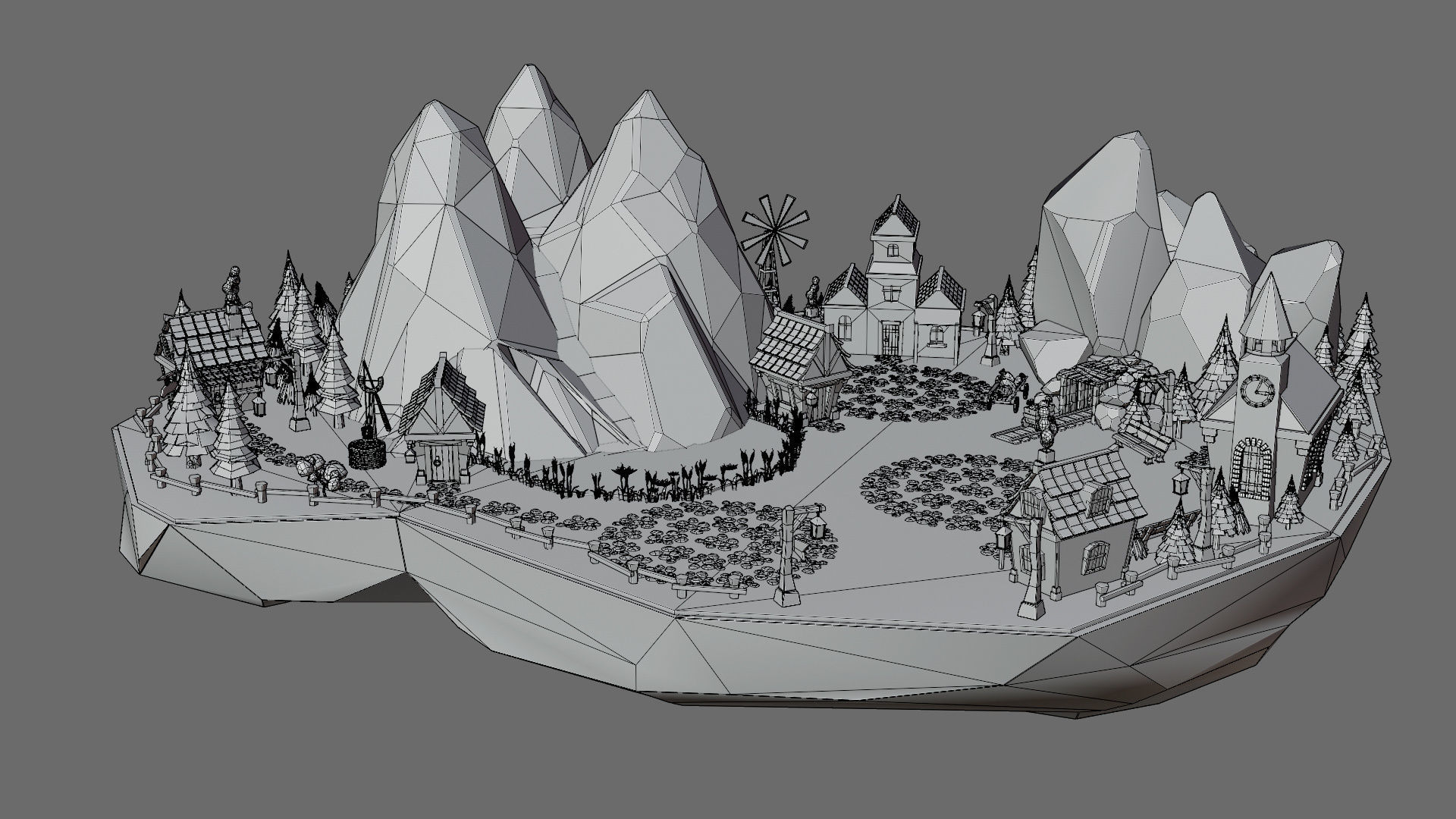 Cartoon sea village Low-poly 3D model_23