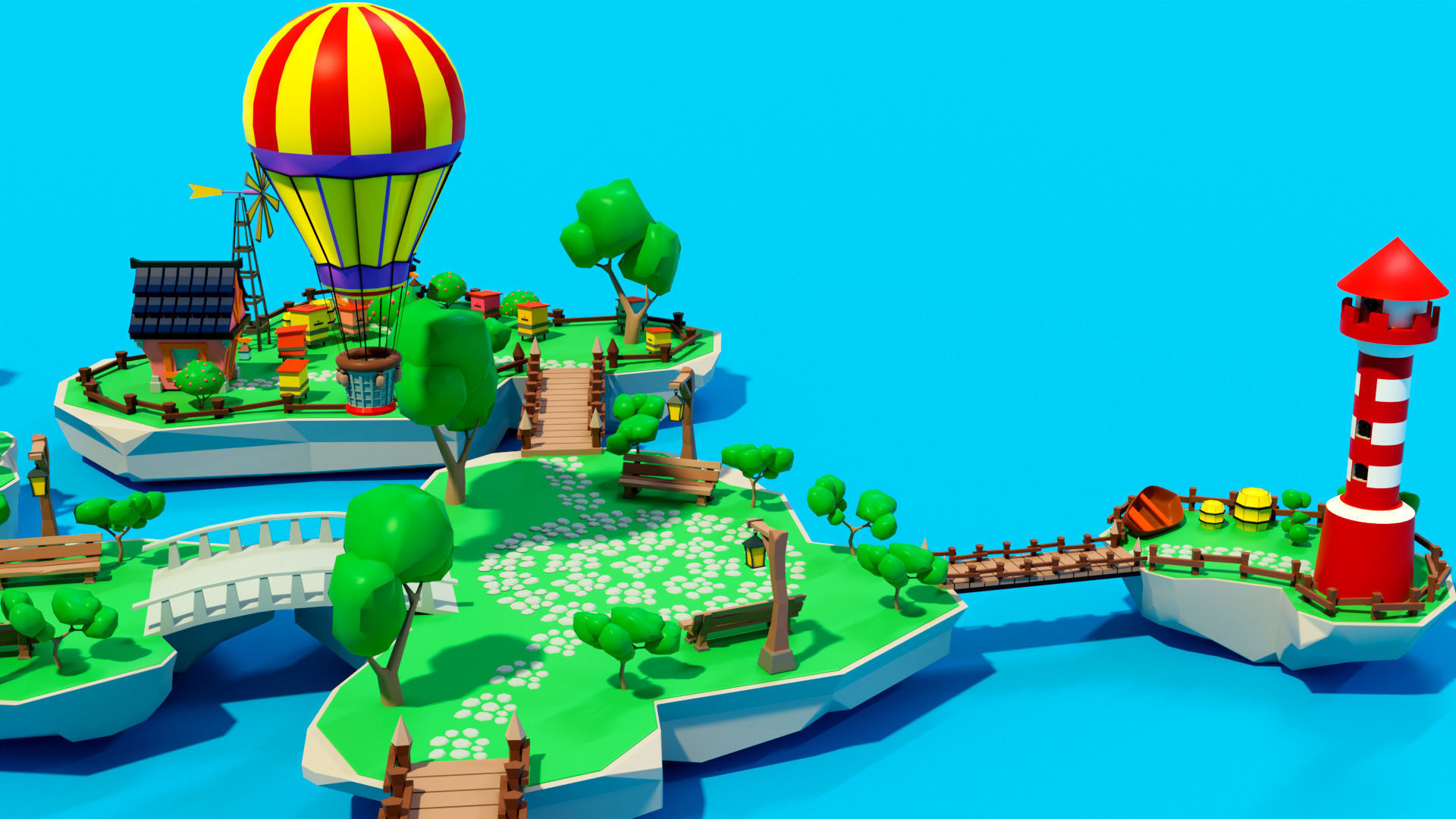 Cartoon sea village Low-poly 3D model_13