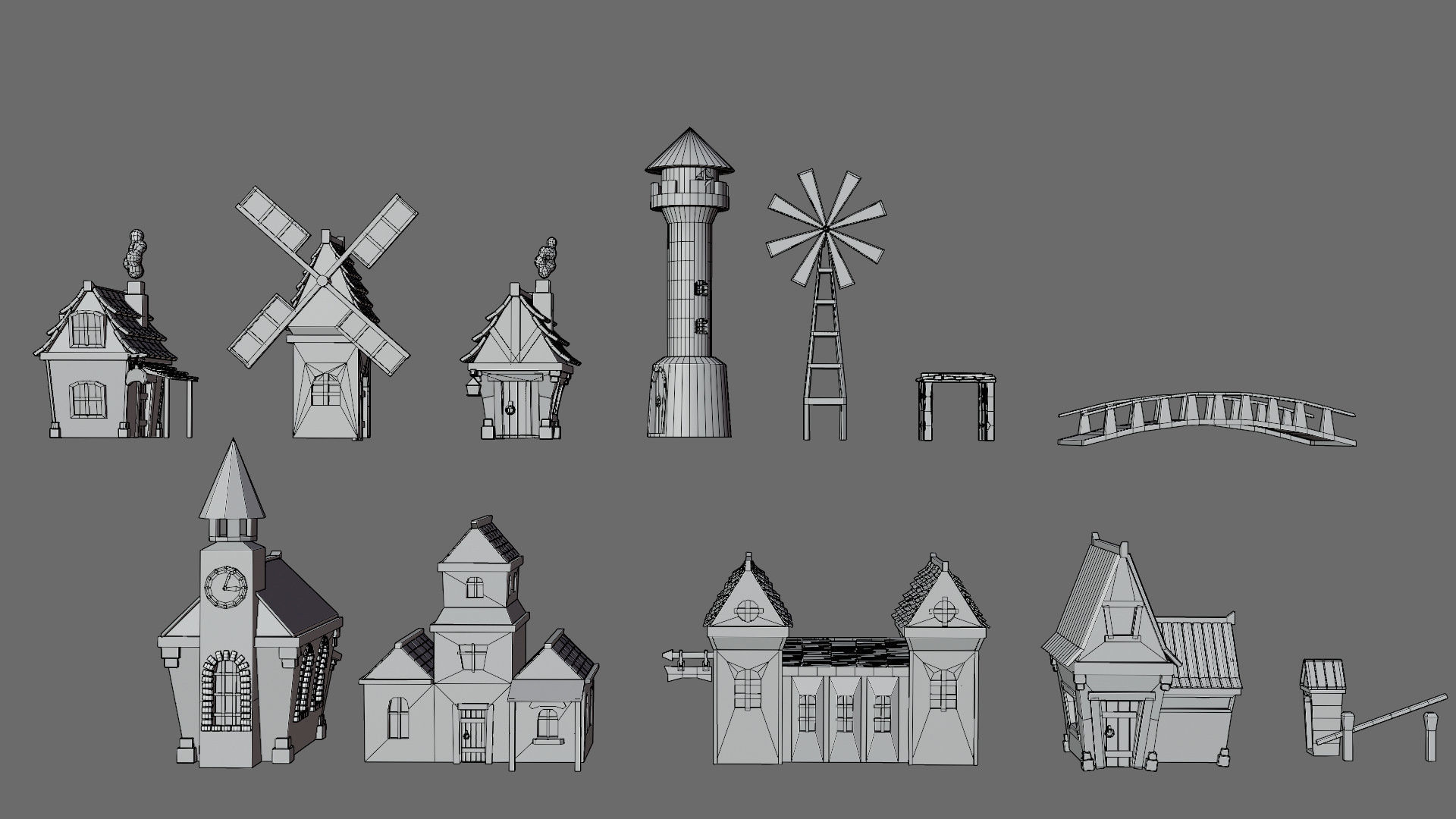 Cartoon sea village Low-poly 3D model_39