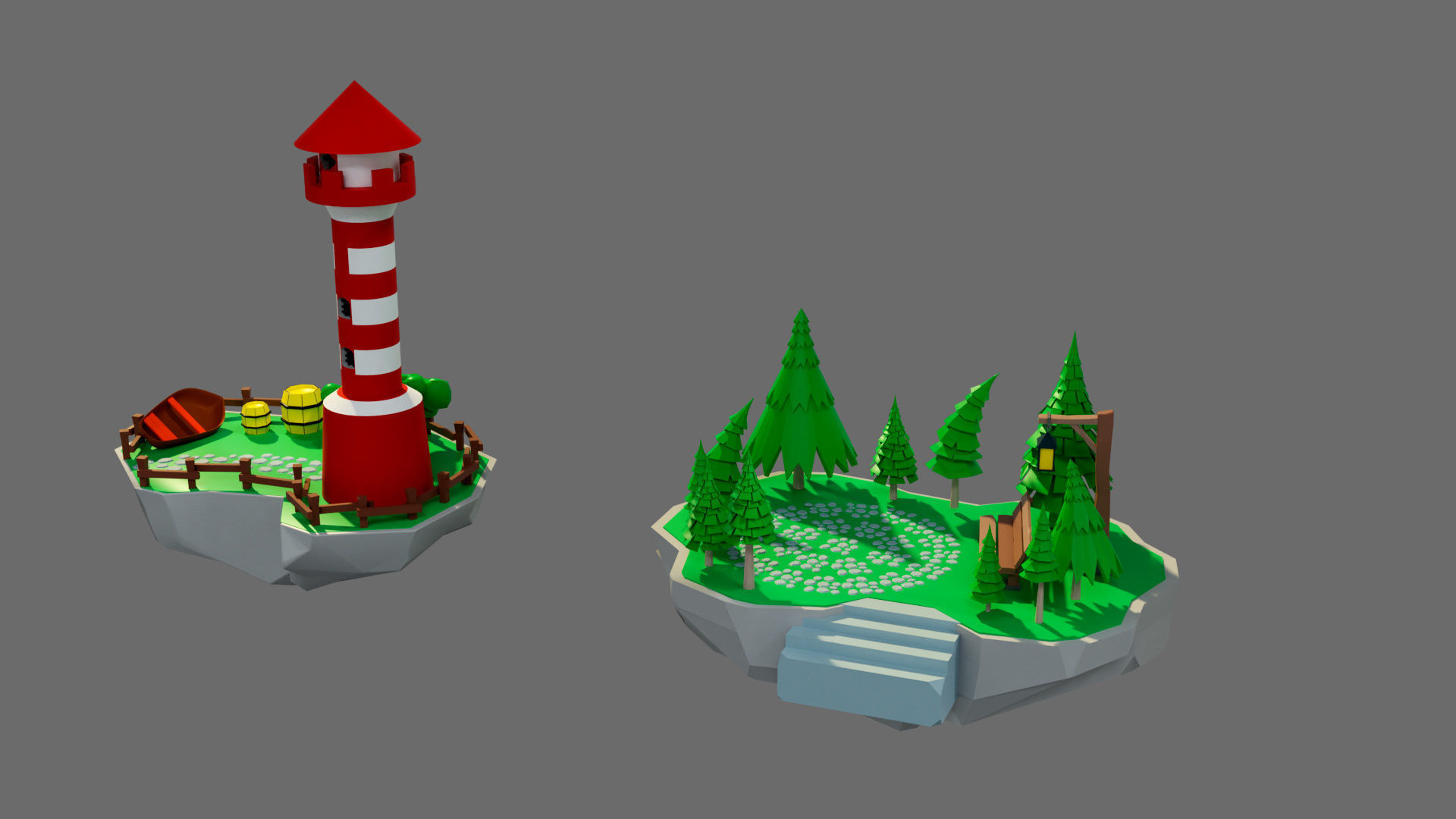 Cartoon sea village Low-poly 3D model_32