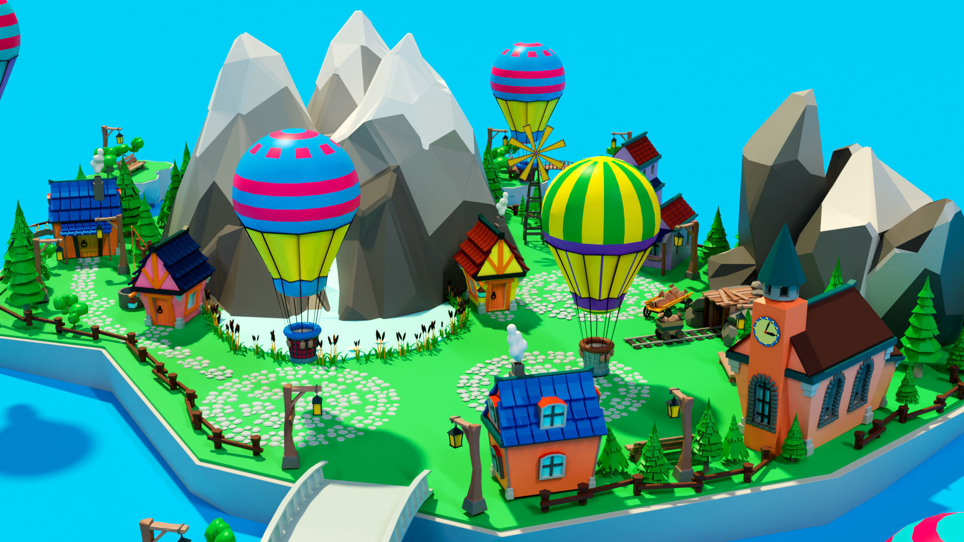 Cartoon sea village Low-poly 3D model_12