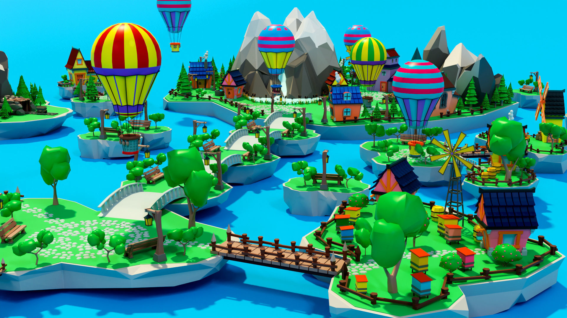 Cartoon sea village Low-poly 3D model_10