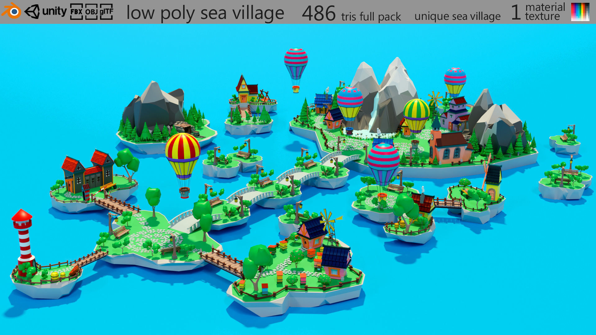 Cartoon sea village Low-poly 3D model_54