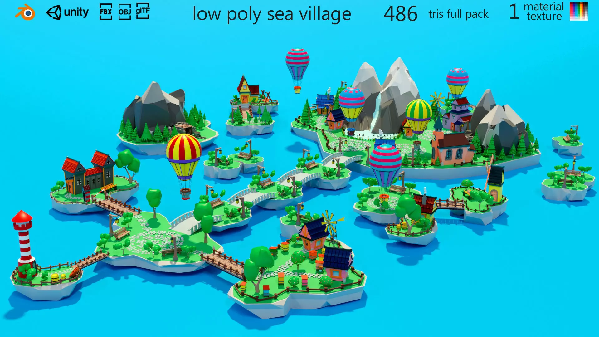 Cartoon sea village Low-poly 3D model_0