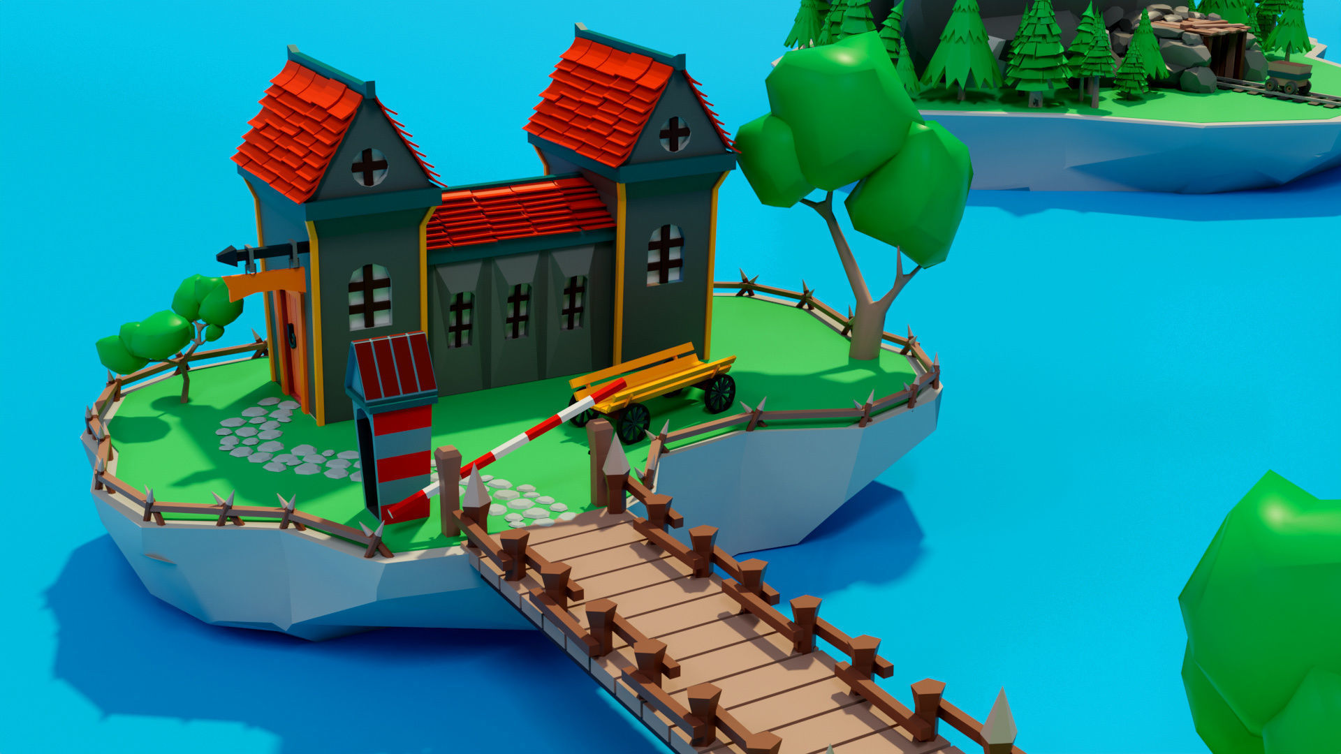 Cartoon sea village Low-poly 3D model_7
