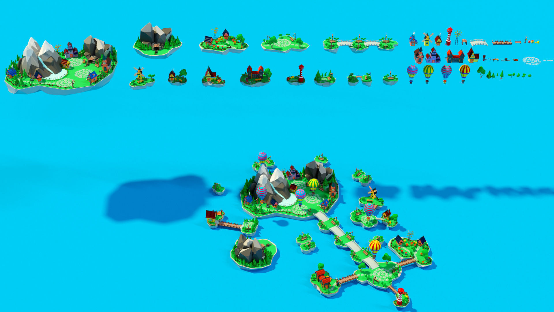 Cartoon sea village Low-poly 3D model_21