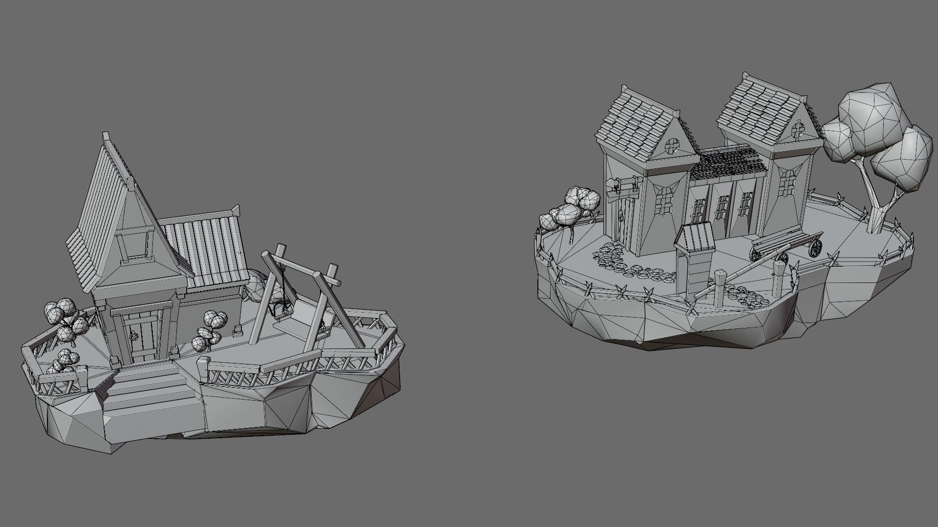 Cartoon sea village Low-poly 3D model_31